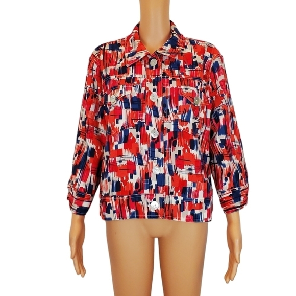 Ruby Rd multi color 3/4 sleeve button down jacket - Picture 1 of 8